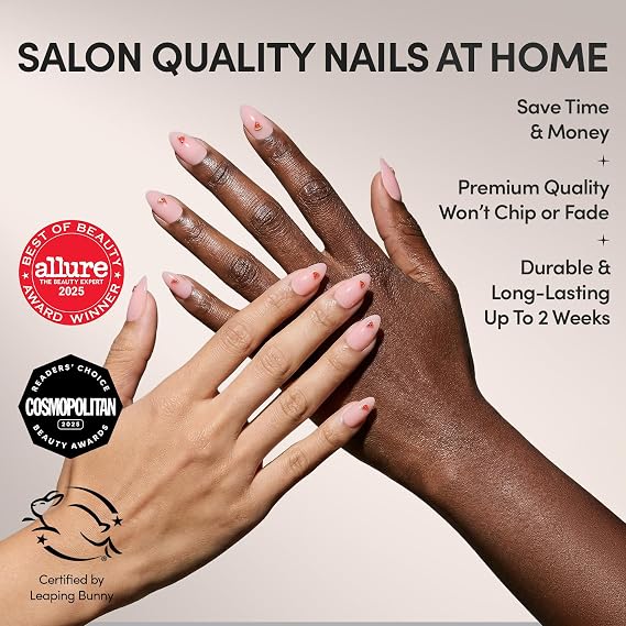 Glamnetic Press-On Nails Bundle - Sweet Treats | 3 Short & Medium Almond Fake Nails with Glazed Finishes & Playful Fruit Accents | Glossy Statement Designs | Durable, Salon-Quality Nail Kits