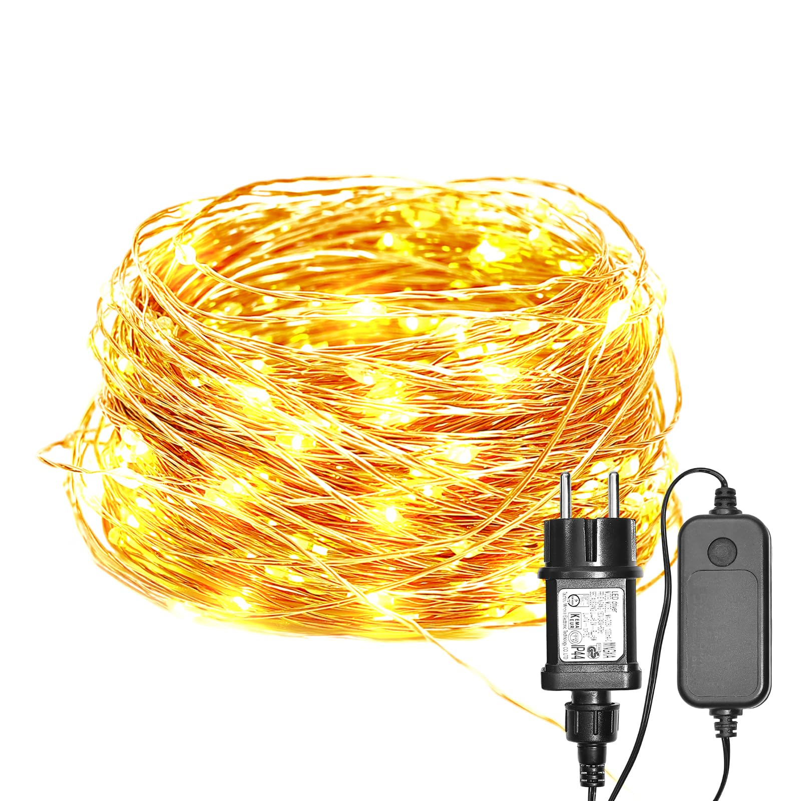 ALED LIGHT Impermeabile Ghirlanda luminosa 22m, 8 modalità, 220 LED bianco caldo filo di rame per decorazione esterno/interno per festa giardino casa natale