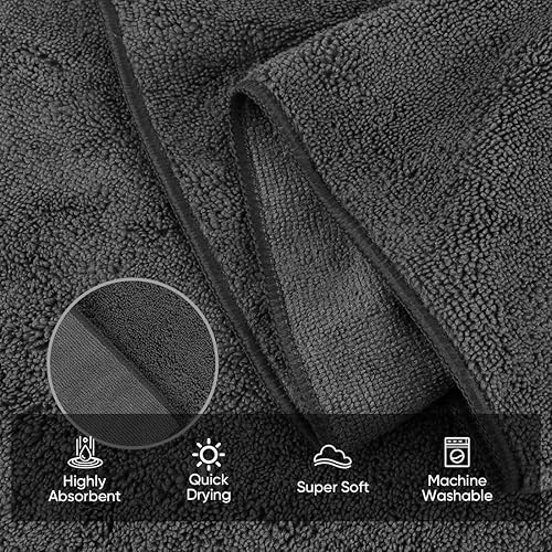 Miniatura 3 de HOMEXCEL Paquete de 6 toallas de mano grises para baño, toalla de mano de microfibra altamente absorbente, toallas de gimnasio multiusos, toallas de