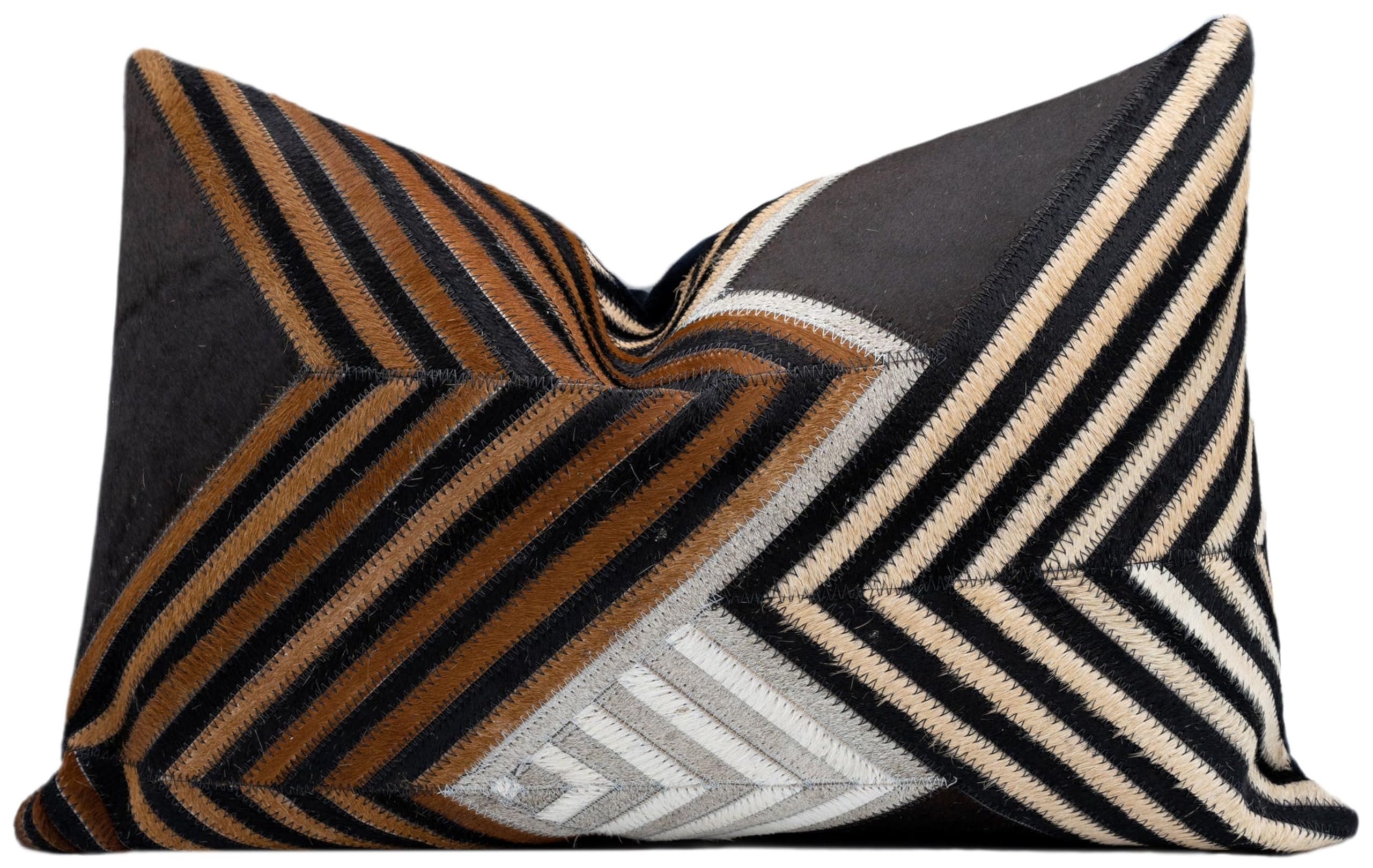 CANVELLO Genuine Cowhide Leather Decorative Throw Pillows - Handmade Patchwork Accent Pillows for Sofa, Couch, Chair - Southwestern Feather Down