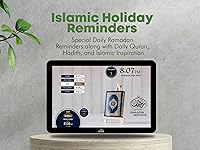 Vista 6 de Masjidal Reloj Azan digital de 14" con WiFi, Pantalla táctil dinámica, Tiempos de oración mundial, Jugador completo del Corán, Arte islámico, Negro