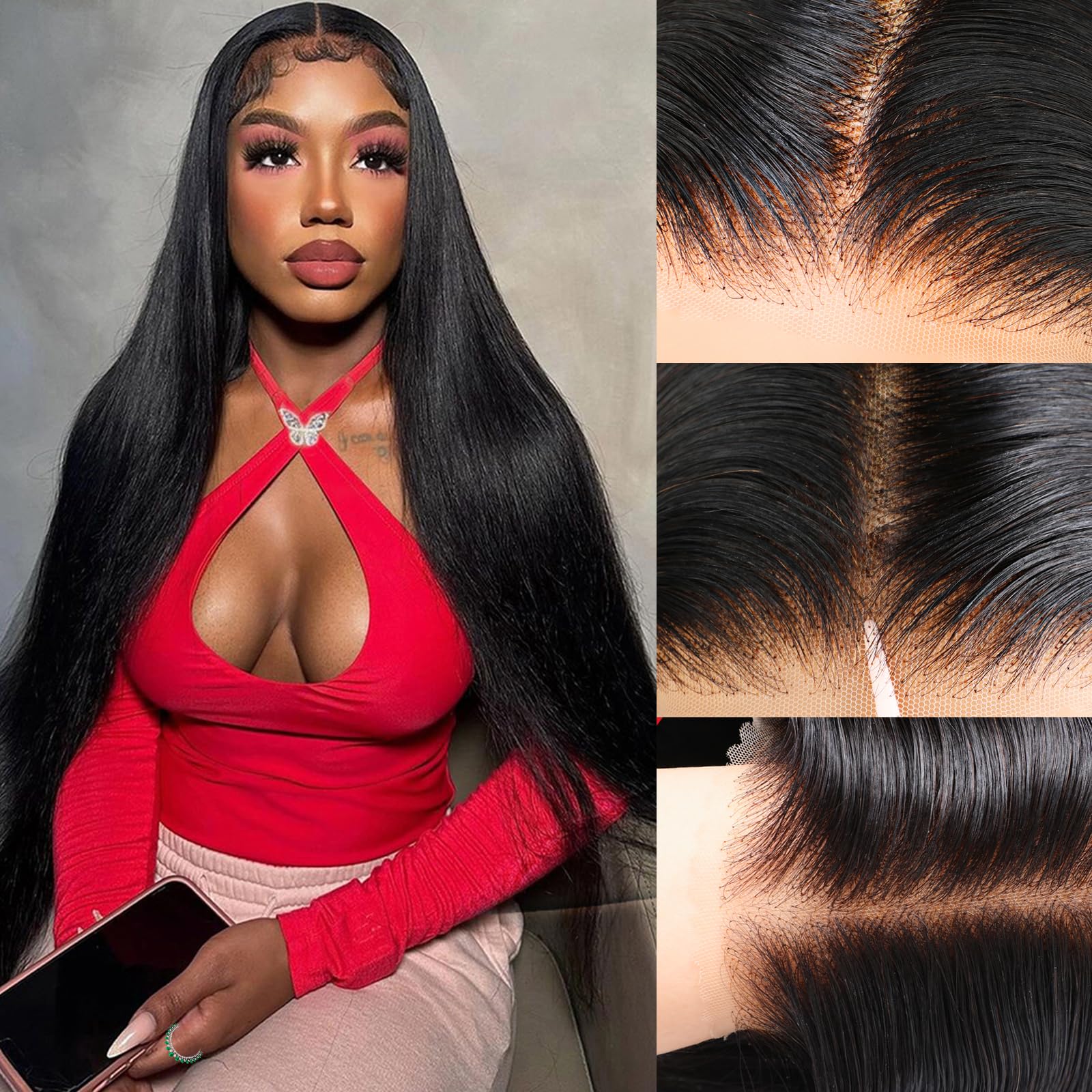 PERISMODA Bye Bye Knots Glueless Wig Straight Wave 7x5 Wear and Go Glueless Wig Human Hair HD Lace Front Wigs Human Hair Invisible Bleached Knots Pre Cut 180% Density 22 Inch