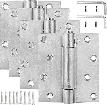 3.5 x 4 Self Closing Door Hinges, Pack of 4 Stainless Steel Heavy Duty Adjustable Tension Spring Hinges with Screw, Mortise Spring Hinge for Doors, Squared Corners