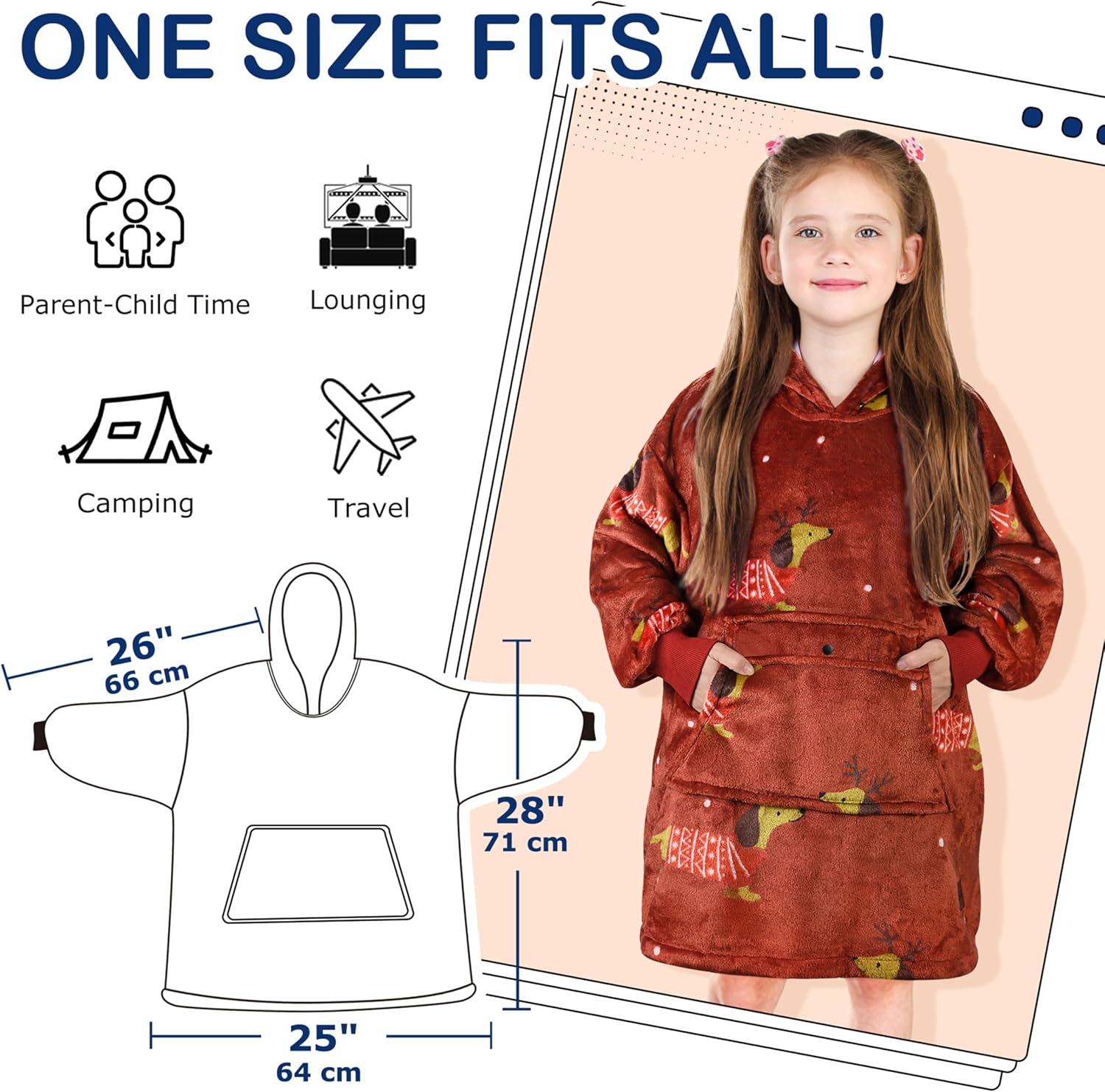 Catalonia Oversized Hoodie Blanket for Kids, Fleece Wearable Pullover | Large Front Pocket, Cozy Hooded Design, Perfect for Gaming, TV Time, Lounging & Reading, Gift for Boys & Girls Ages 4-12