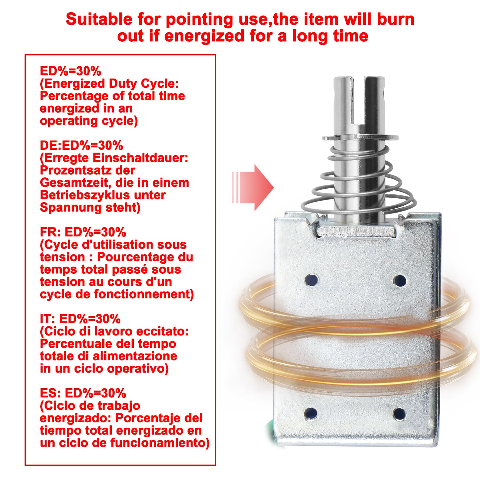 Heschen Electroimán solenoide, HS-1250, DC12V, 1.3A, 50N, 10mm de carrera, Tipo de tracción, Cerradura de puerta de marco abierto