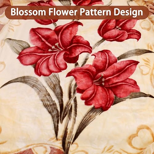 Miniatura 3 de MODUSKYE Mantas de visón, felpa pesada coreana de 7.7 libras, 2 capas, patrón de flores, 78 x 90 pulgadas, mantas gruesas, tamaño Queen, ultra