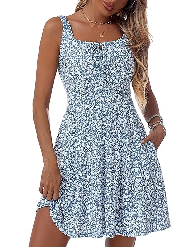 Loemes Women's Summer Cute Square Neck Mini Dress with Pocket