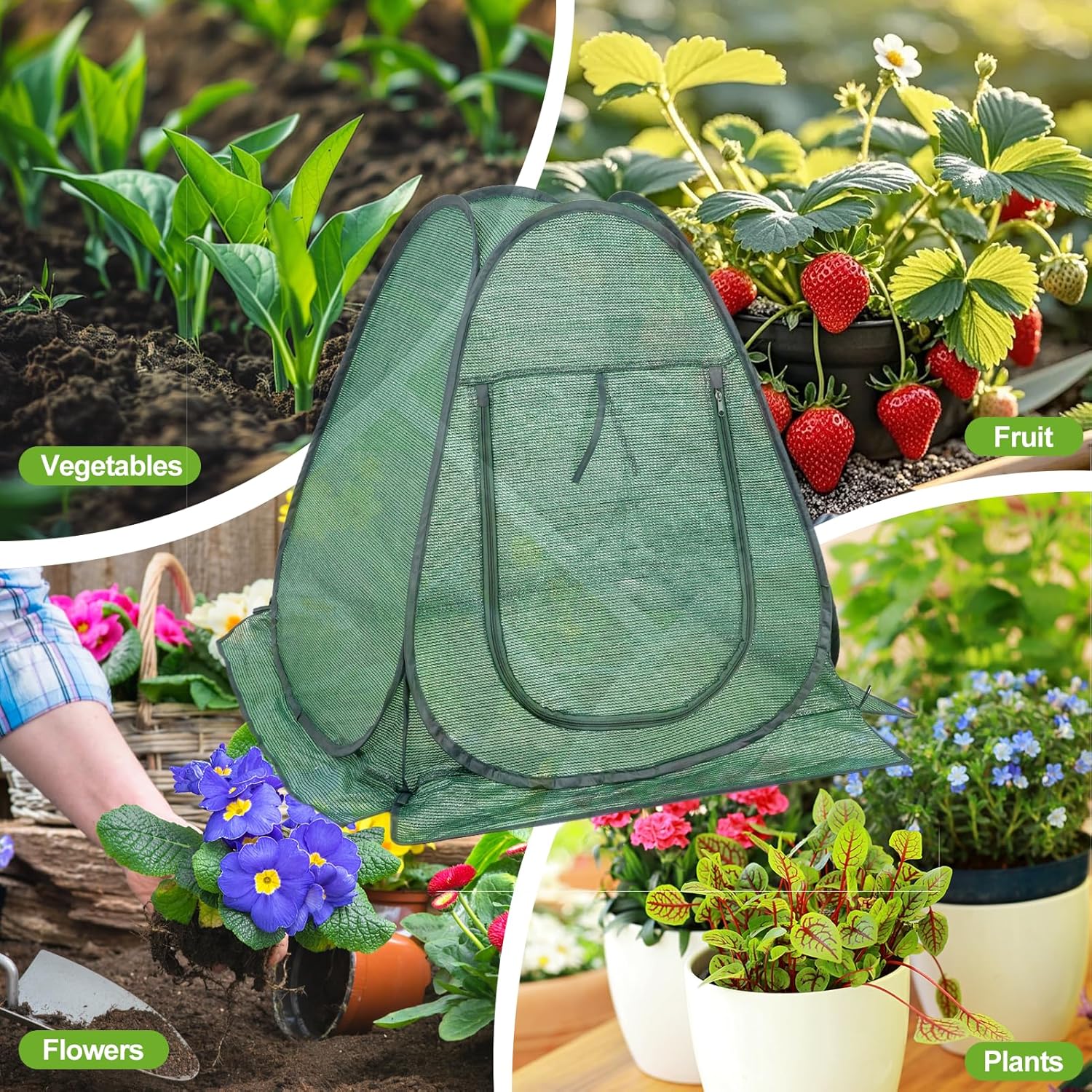 SPECILITE 28x28x32 in Pop Up Plant Shade Cover Tent, Plant Protectors from Animals, Garden Netting Cover with Zip Entry for Protect Flower Tomato Vegetable from Deer Cat Bird Squirrel, Green-2 PCS