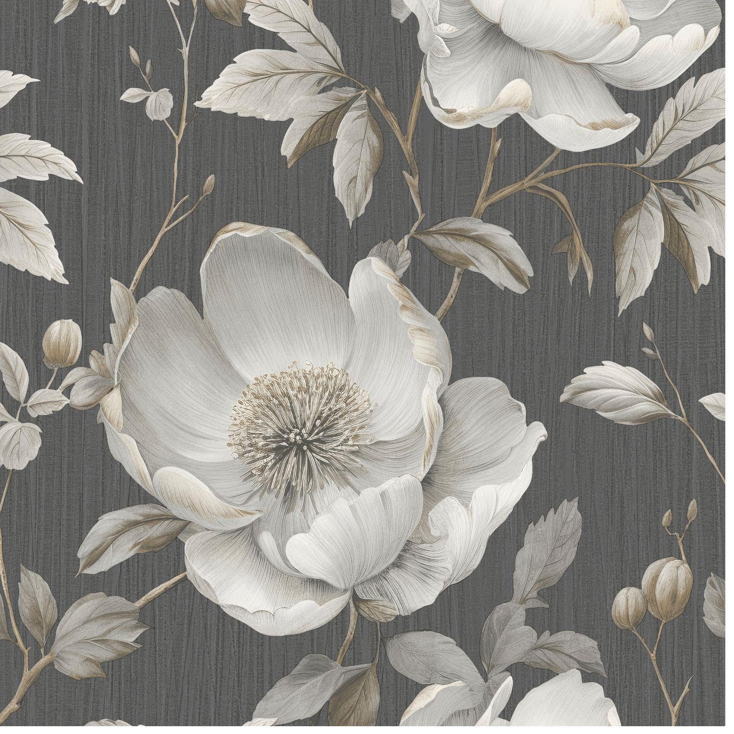 Yöl Black Floral Botanical Wallpaper - Sophisticated Contemporary Versatile - Feature Statement Wall - All Walls Bedroom Dining Room Living Room - Paste The Paper Washable