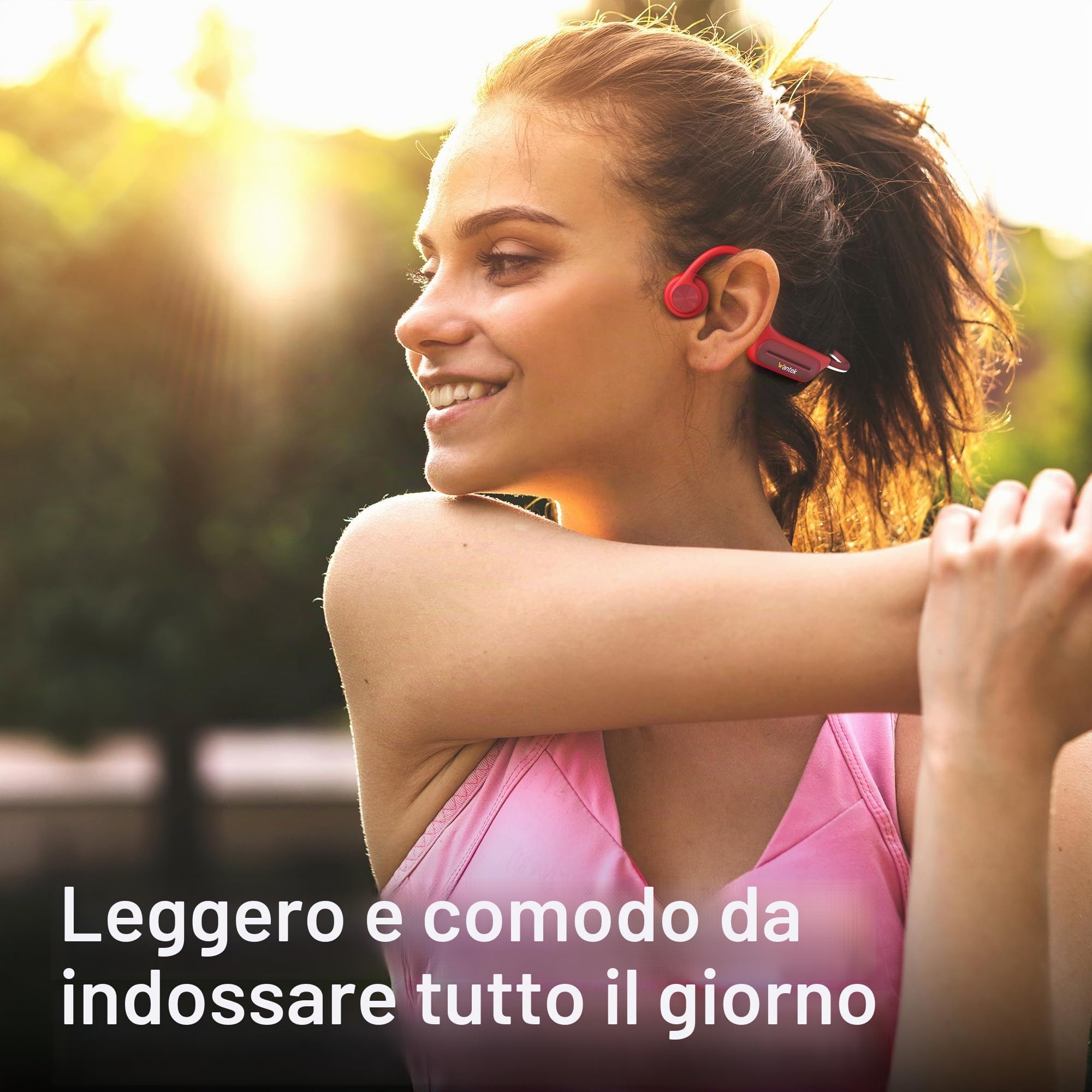 Wantek Cuffie a Conduzione Ossea Bluetooth 5.3, Auricolari Sportivi Open-Ear Wireless, Impermeabili IP68 con Memoria MP3 da 32GB, Cuffie Subacquee per Nuoto, Corsa, Ciclismo, Fitness e Surf