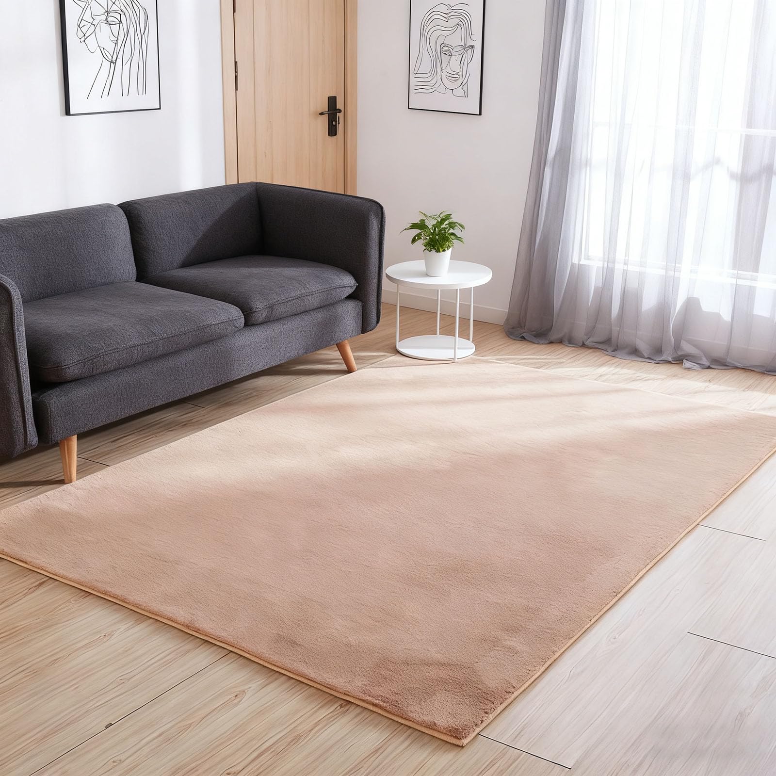 Tapis salon aspect fourrure 3x3.1m tapis chambre adulte poils ras antidérapant