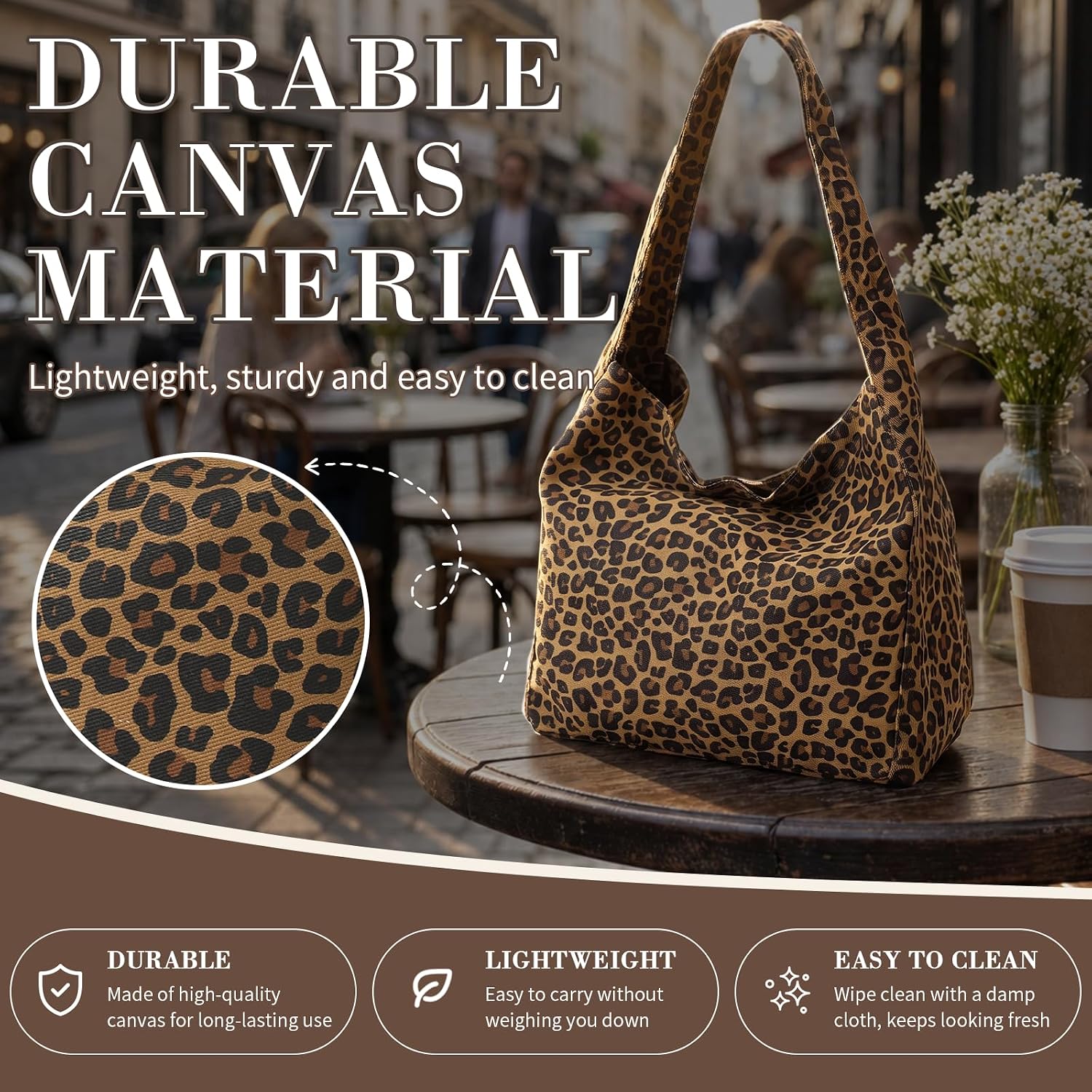 Hsei Leopard Pattern Tote Bag for Women Y2k Canvas Hobo Shoulder Bag image 5
