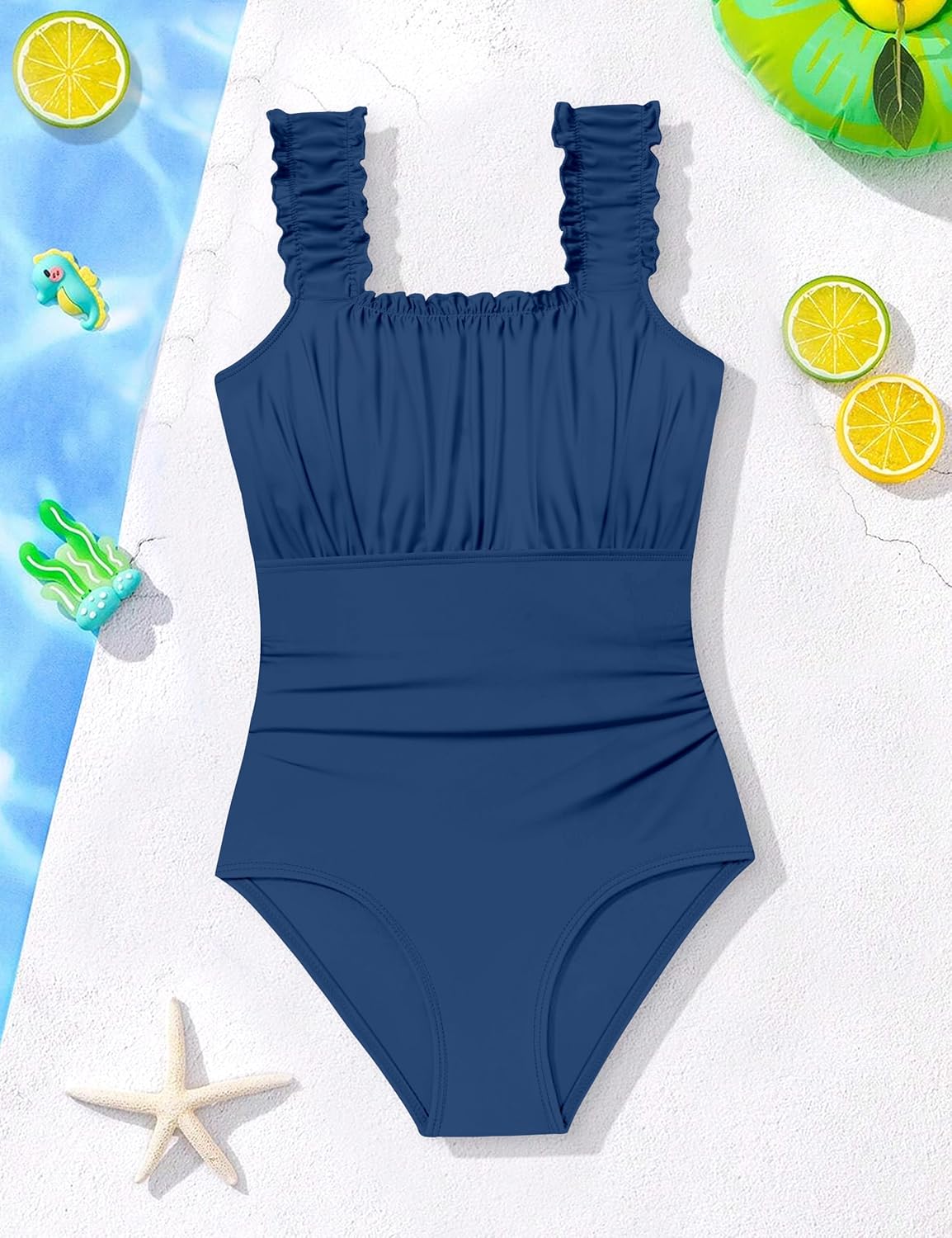 Teen Girls Swimsuit One Piece Bathing Suit Ruched Square Neck Twist Back Solid Color Girls' Swimwear for Beach Pool - Image 7