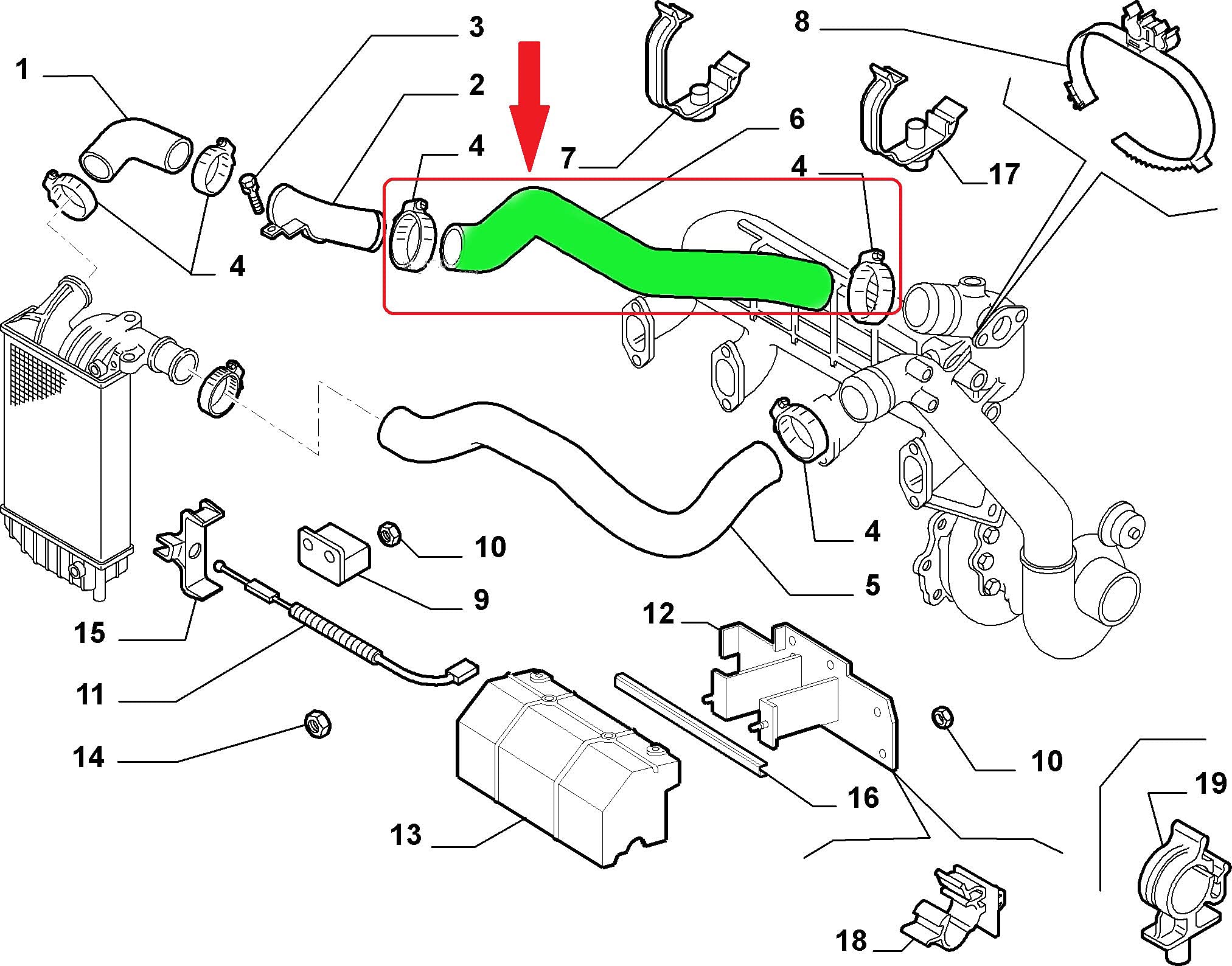 Wąż rezonatora Intercooler, Kompatybilny z Citroen C4 Peugeot 1.6 HDI, Wzmocniony Kevlarem, 0382 AL, 0382 AL, 1329637080 & 1337346080