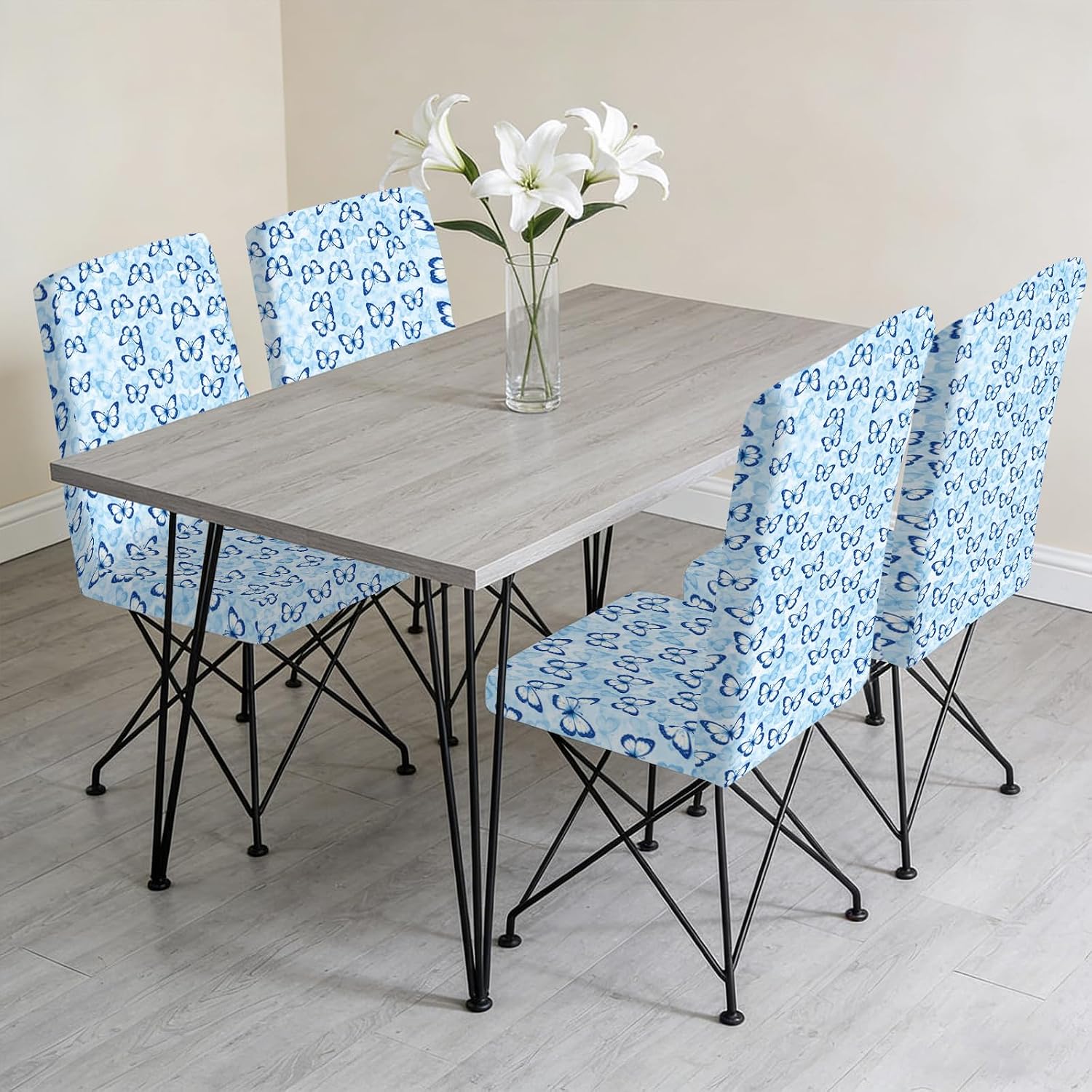 Nuxovilar Dining Chair Covers Blue Butterfly Watercolor Pattern Milk Silk 23.6x66.9 Inches Dining Chair Covers Set Decorative Cover for Room Kitchen Event Home