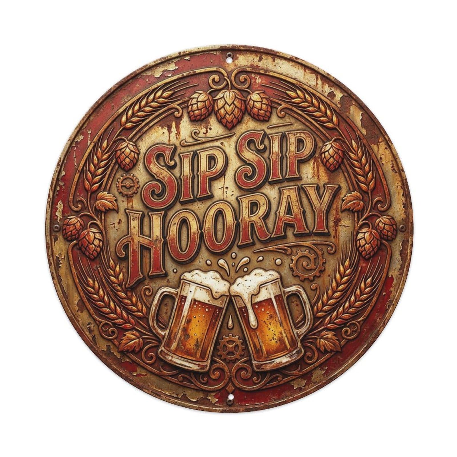 Vintage Beer Drinkware Sip Sip Hooray Retro Bar for Pub Vintage Metal Tin Sign Plaque Wall Decor for Cafe, Club Bar, Office, Garden Metal Poster 8x8Inch
