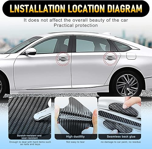 Miniatura 4 de 8 protectores de manija de puerta de automóvil, calcomanías de fibra de carbono antiarañazos para puerta de automóvil, calcomanías laterales para