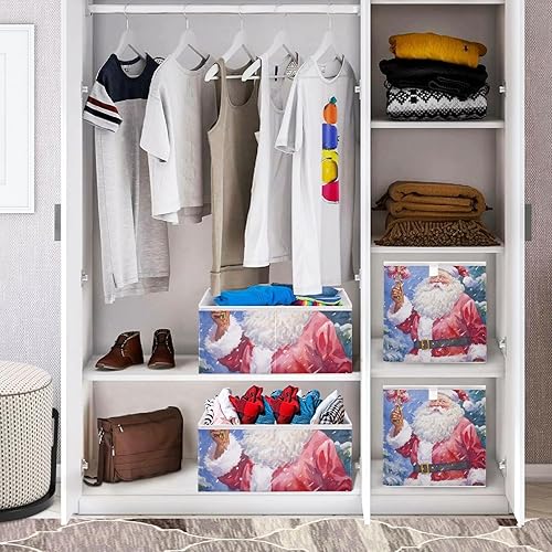 Miniatura 6 de Emelivor Winter Santa Candy Christmas Cube Storage Bin Fabric Storage Cubes Collapsible Foldable Storage Baskets Organizer Containers for Shelves