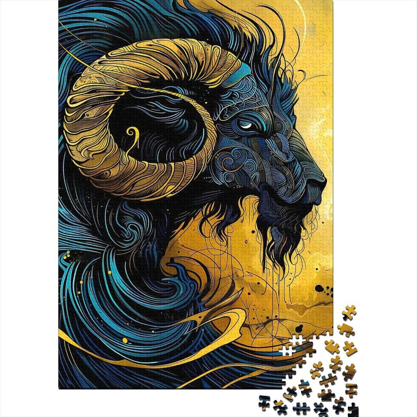 ram head 1000pc jigsaw puzzle paper adults vibrant blue yellow wall art โ image 1