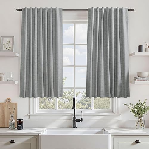 Miniatura 26 de UHITECH - Cortinas opacas de 84 pulgadas de largo, juego de 2 paneles de lino natural, 100% opacas, cortinas negras para dormitorio, sala de estar,
