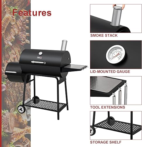 Miniatura 6 de Royal Gourmet CC1830M - Parrilla de carbón de barril de 30 pulgadas con ahumador offset 811 pulgadas cuadradas patio trasero al aire libre patio y