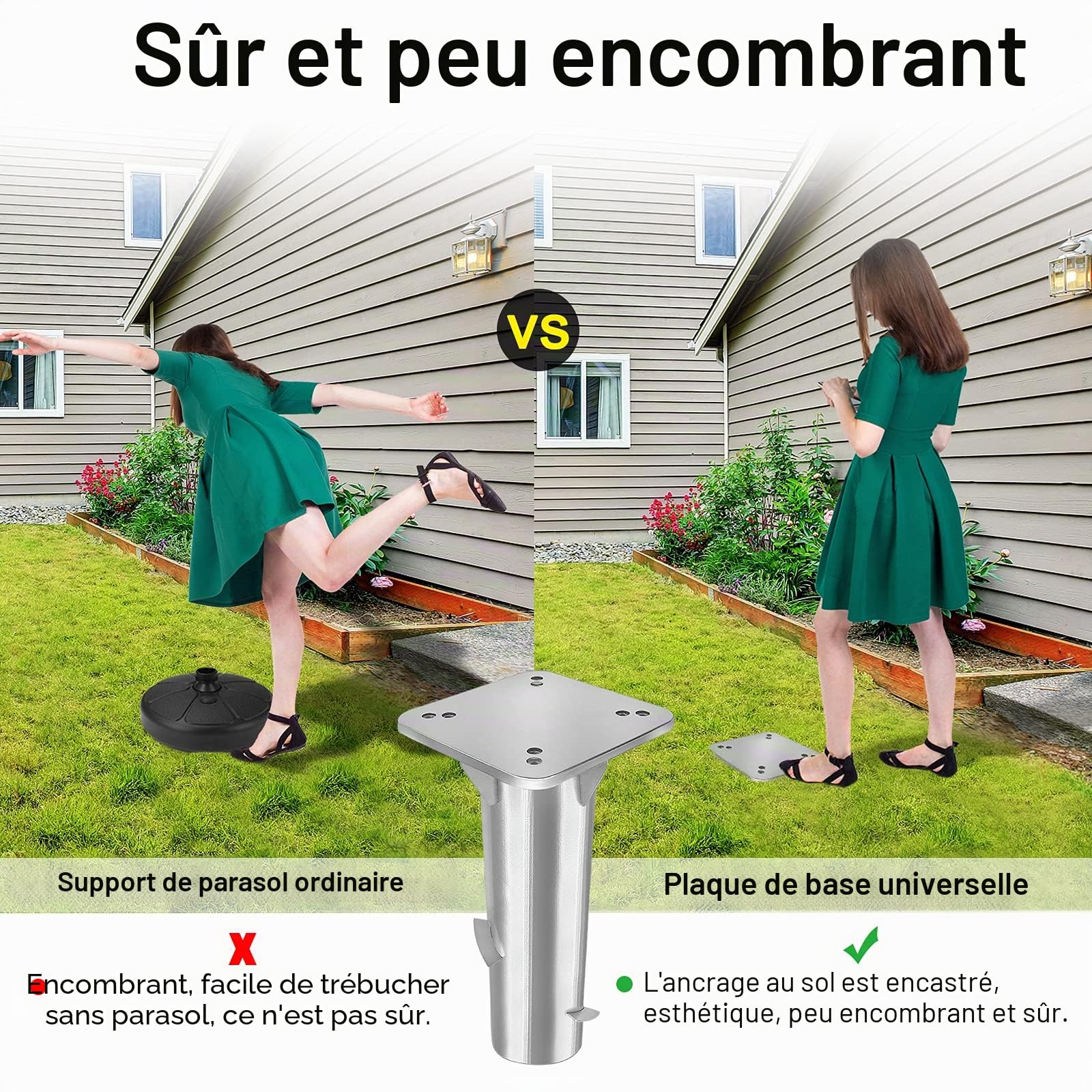 LARS360 Lot de 2 douilles de sol universelles en métal avec plaque de base pour parasols