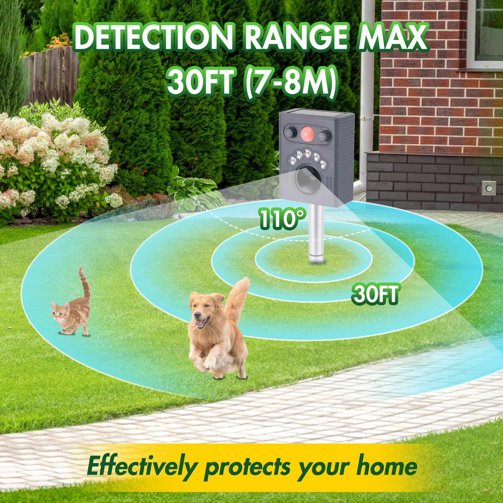 Repelente Ultrasónico para Animales, Repelente para Gatos De Jardín, Repelente Solar Ultrasónico con Sensor Pir y Flash, 5 Modos De Ajuste, Repelente para Gatos para Jardín, Patio