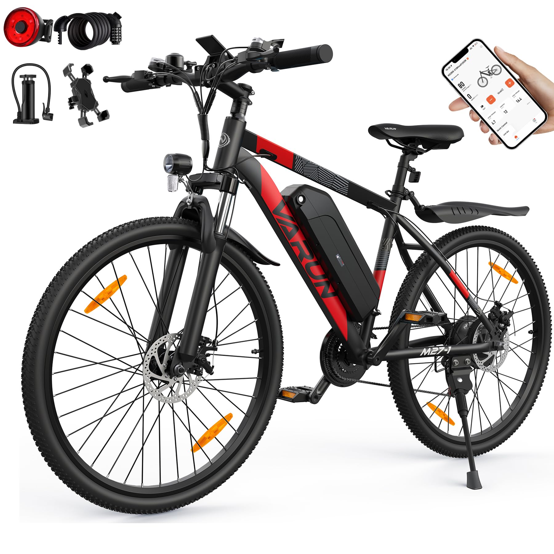 VARUN Electric Bike, 27.5" Electric Mountain Bikes with 48V 13Ah (624Wh) Removable Battery, APP, 250W 55Nm Motor, 21 Speed Gear, E-bike for Men and Women