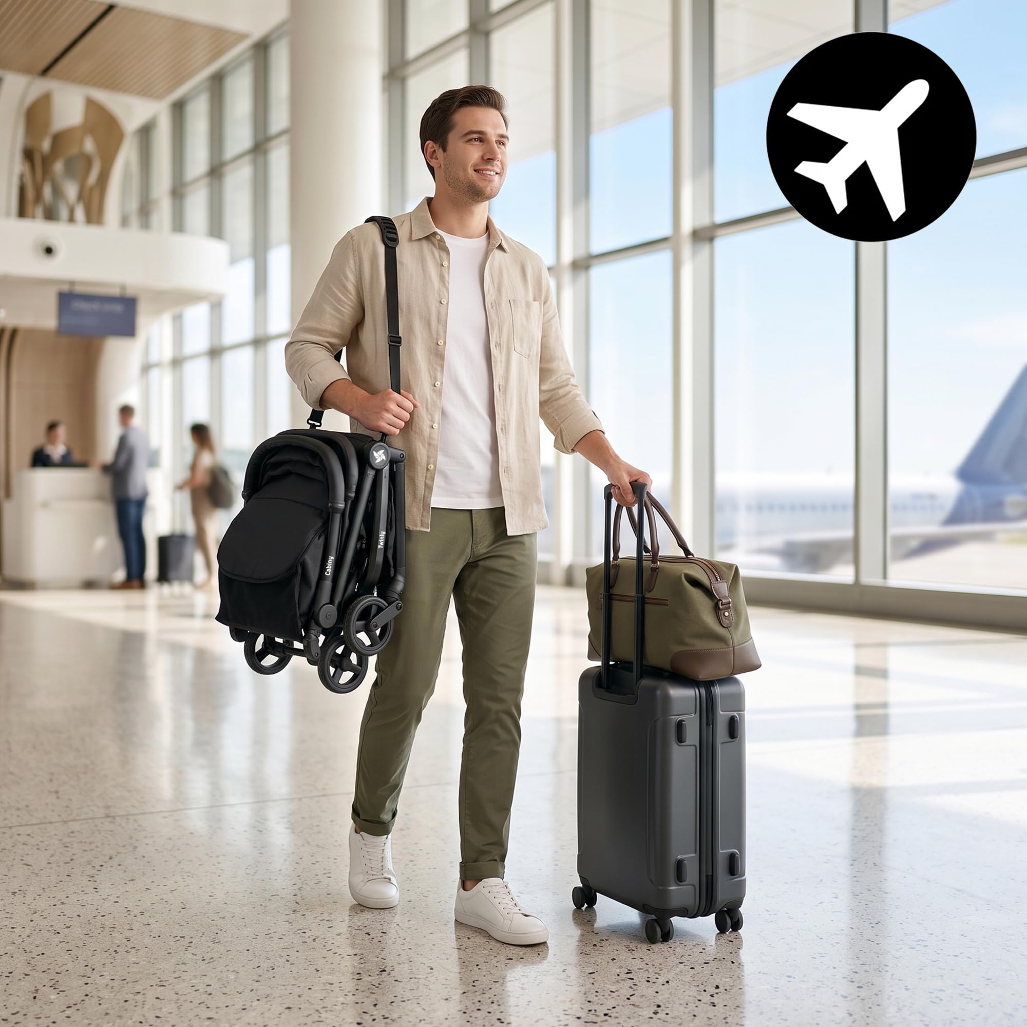 Twinly Cabiny Silla de Paseo Ligera Cabina Avión hasta 22 kg, Negro