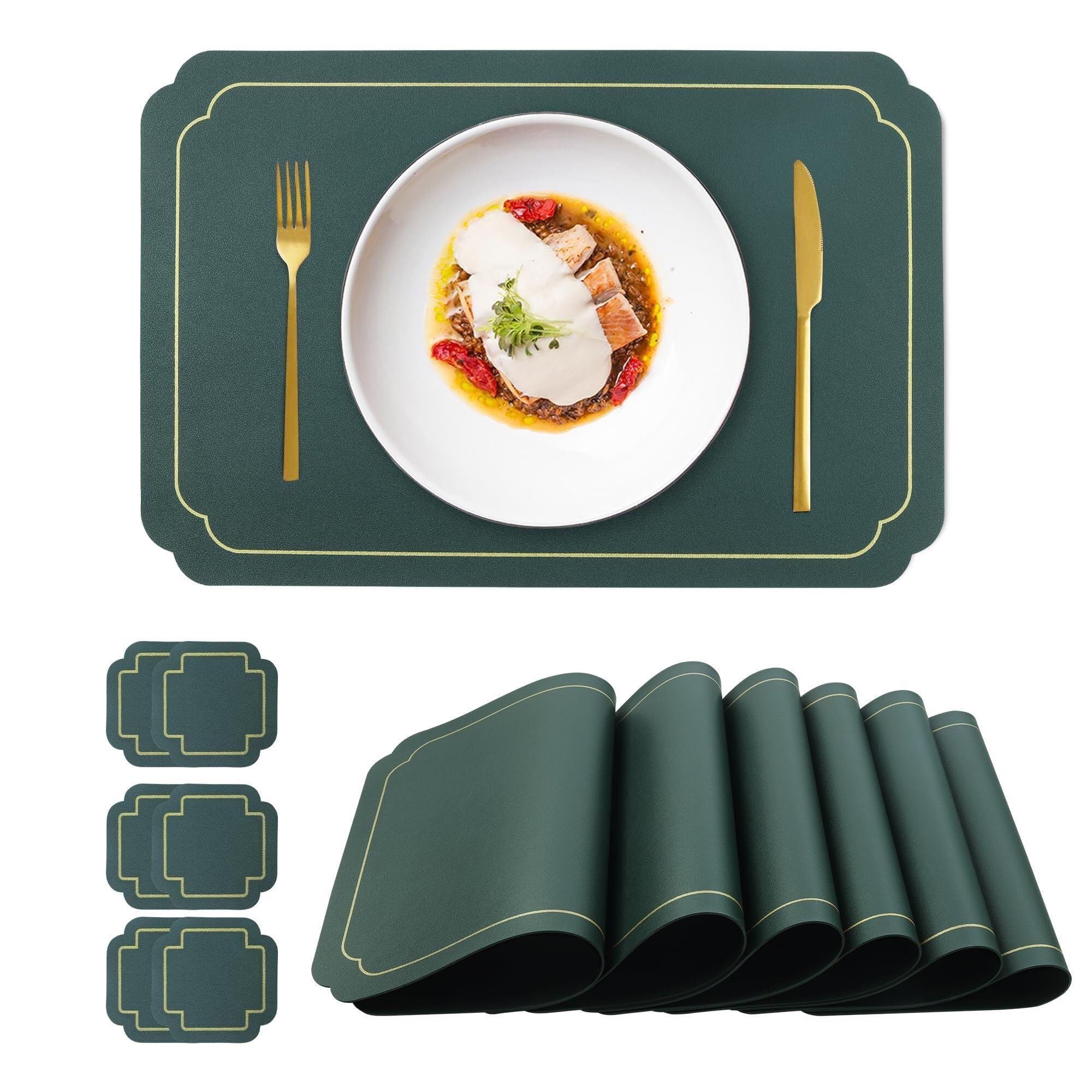 Sets de table rectangulaires en similicuir résistant à la chaleur | Lot de 6