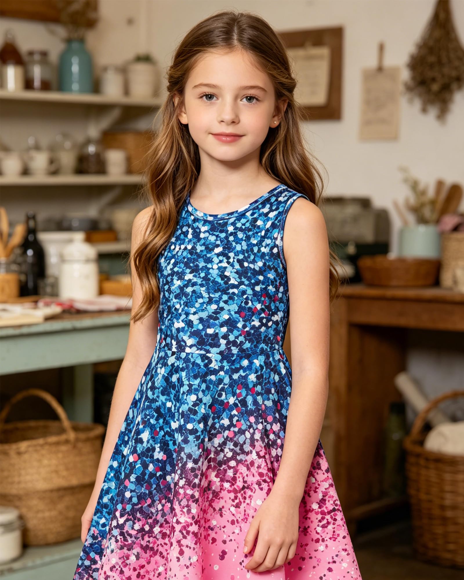 RAISEVERN Kleider für Mädchen Sommer Kleid A-Line Lässig Ärmellos Tanzkleid, 4-15 Jahre