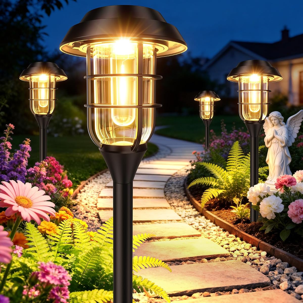 Solar Pathway Lights Outdoor, 12 Pack Bright Solar Lights Outdoor, IP65 Waterproof Auto On/Off Garden Lights Solar Powered Landscape Lighting for Yard Patio Walkway Driveway Pathway - Black