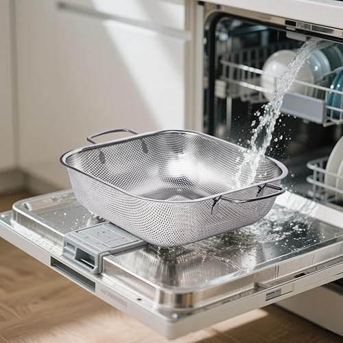 Miniatura 6 de Colador de acero inoxidable de 3 cuartos de galón, colador cuadrado de metal, colador para alimentos de cocina, apto para lavavajillas