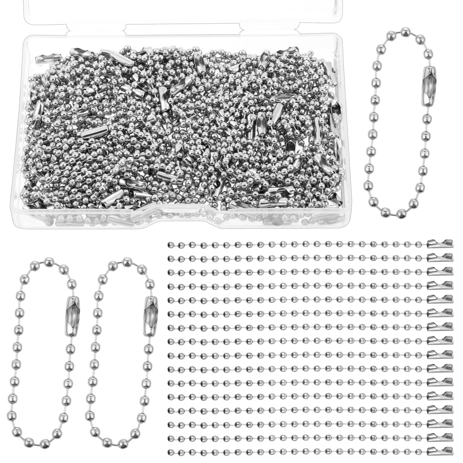 100 PCS Ball Bead Chain, 10cm / 3.9 Inch Long Stainless Steel Silver Ball Chain Keychain Metal Small Bead Chains with Connectors Balls Beads Chains Extension for Tag Jewelry Making Hanging Decoration