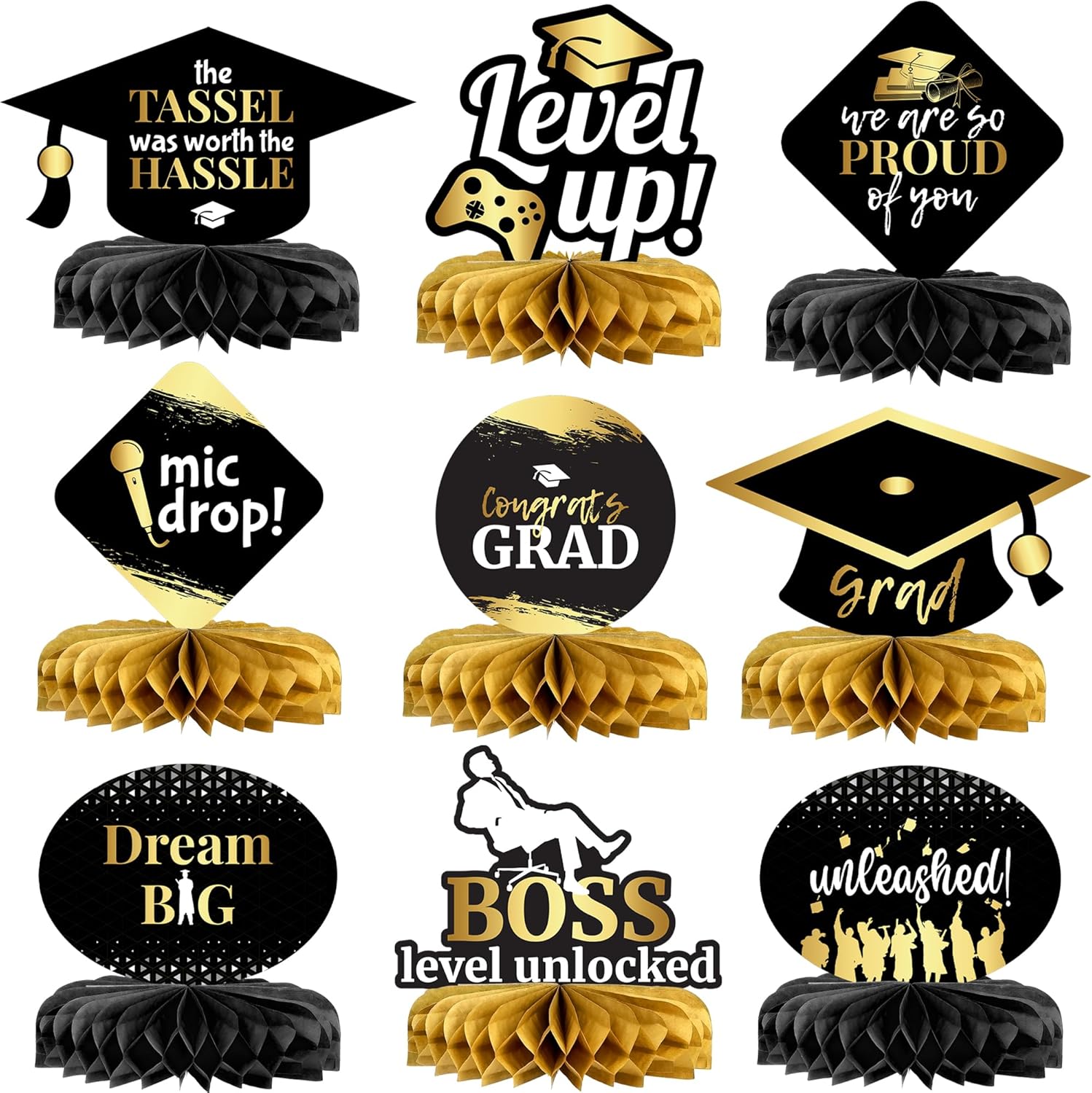 Graduation Decorations 2026 | Graduation Centerpieces for Tables 2026 - Pack of 9 | Graduation Honeycomb Decorations | Congrats Grad, We Are So Proud of You | KatchOn