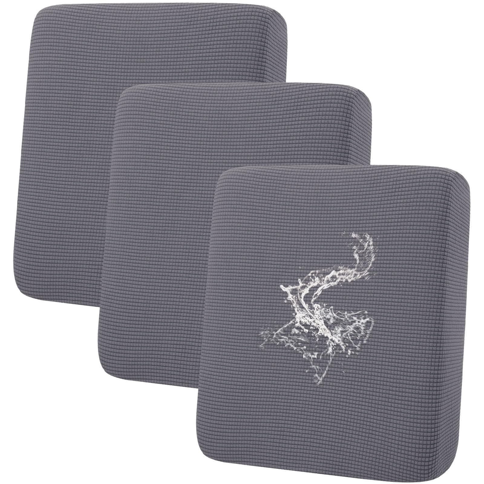 hyha Waterproof Couch Cushion Covers, Washable Sofa Cushion Slipcovers, Thick Stretch Jacquard Fabric, Couch Sofa Covers for Pets with Elastic Bottom (3 Pieces, Middle Grey)