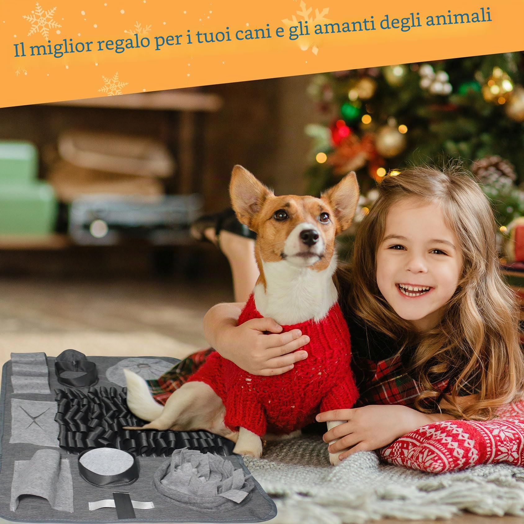 Tappeto Olfattivo Cane, 66x42cm【10 Nascondigli】Lavabile Pieghevole Tappetino Olfattivo per Cani, Giochi Interattivi per Cani, Antiscivolo Tappetino, Attivazione Mentale Cane