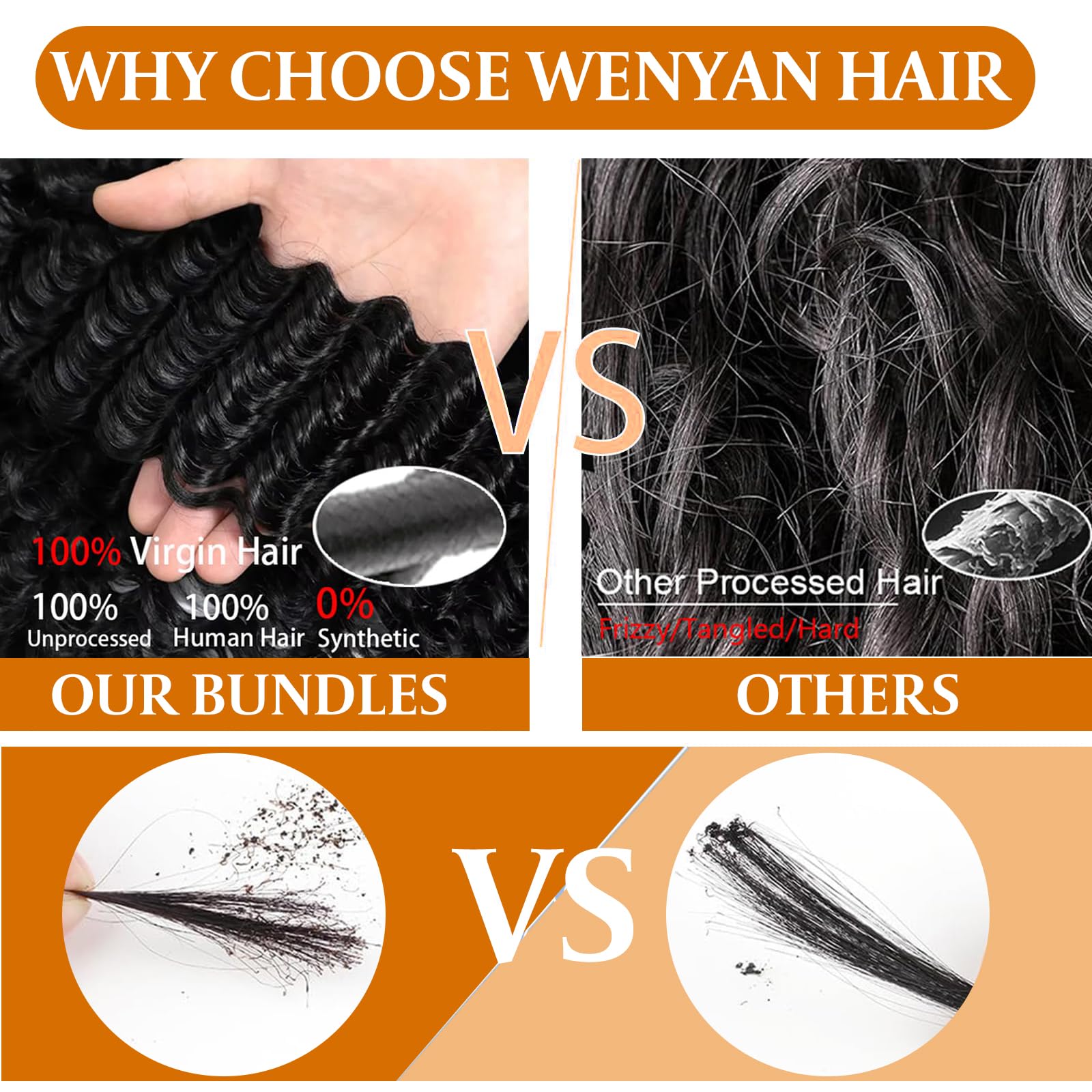 Deep Wave Bundles Human Hair Bundles Double Weft Weave Wavy Curly Hair Bundles 100% Unprocessed Virgin Weave Bundles Human Hair 3 Bundles Natural Black Color total 210g (10 12 14 inch) - Image 2