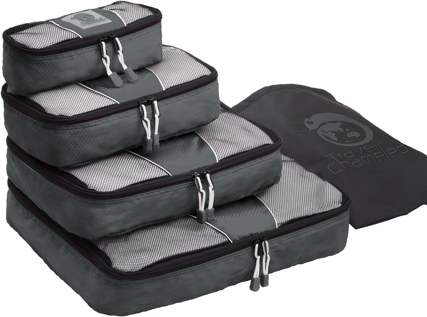 Chameleon PACKING CUBES for Travel -4 Piece Set Luggage Organizers with Shoe Bag (Gunmetal Grey)