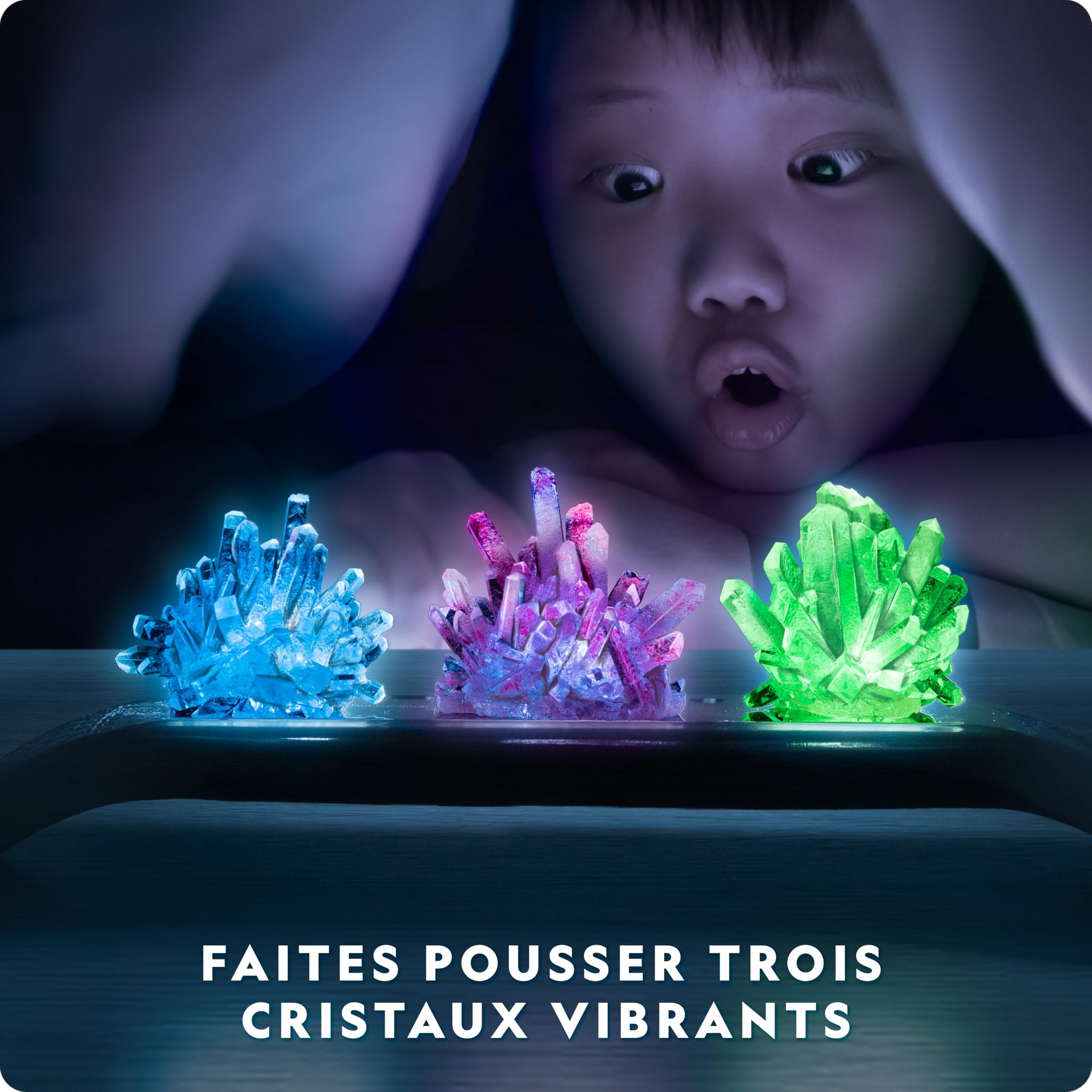 Kit de Cristaux National Geographic – Faites Pousser 3 Cristaux Colorés avec Socle Lumineux et Guide, Inclut Une Géode, de la Fluorite Verte et d’Autres Gemmes Réelles