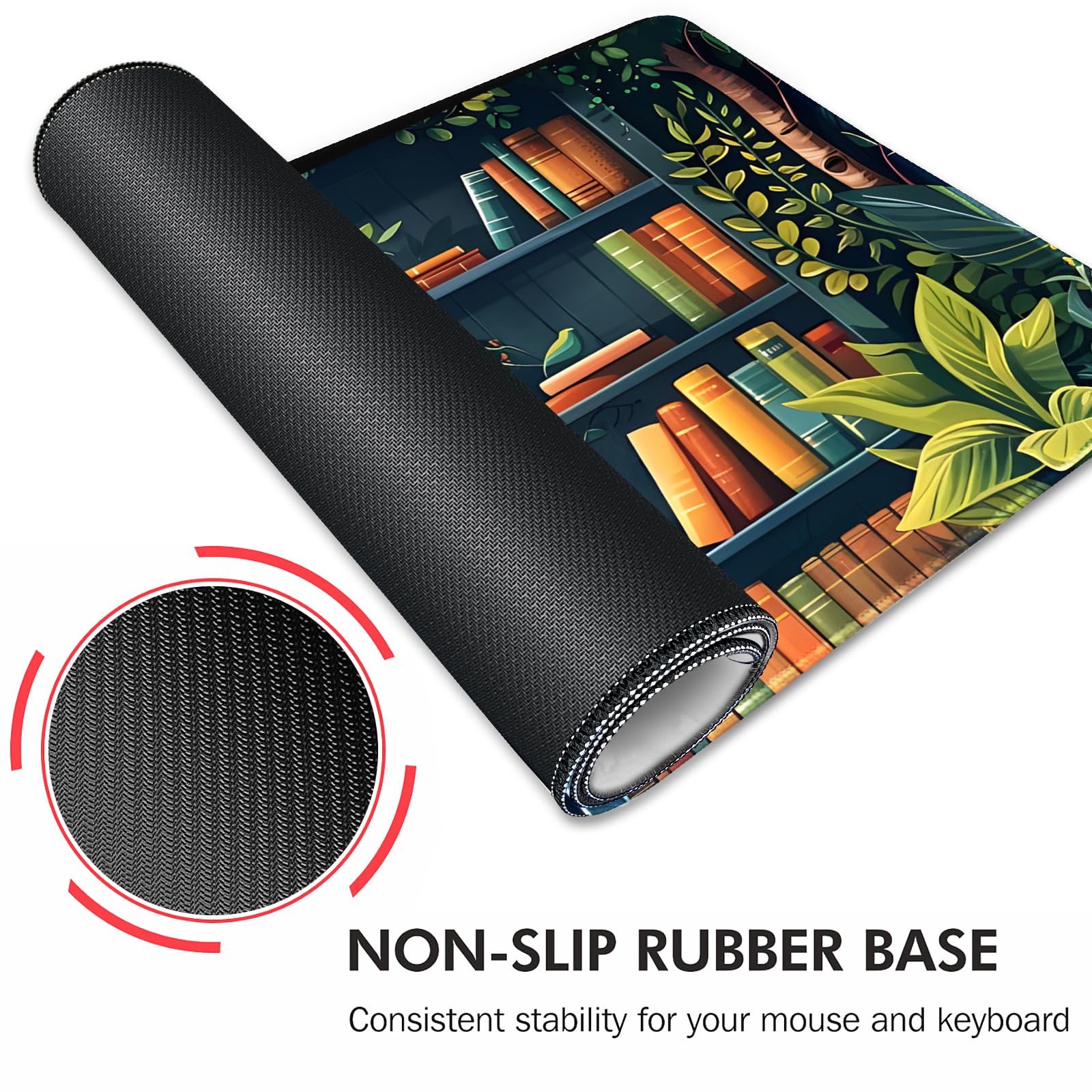 Galdas, Gaming-Mauspad XXL, extra groß und lang, rutschfestes Gummipad mit genähten Kanten für Laptop, Heim, Büro (80 × 30 × 0,2 cm) – Bücher-Motiv