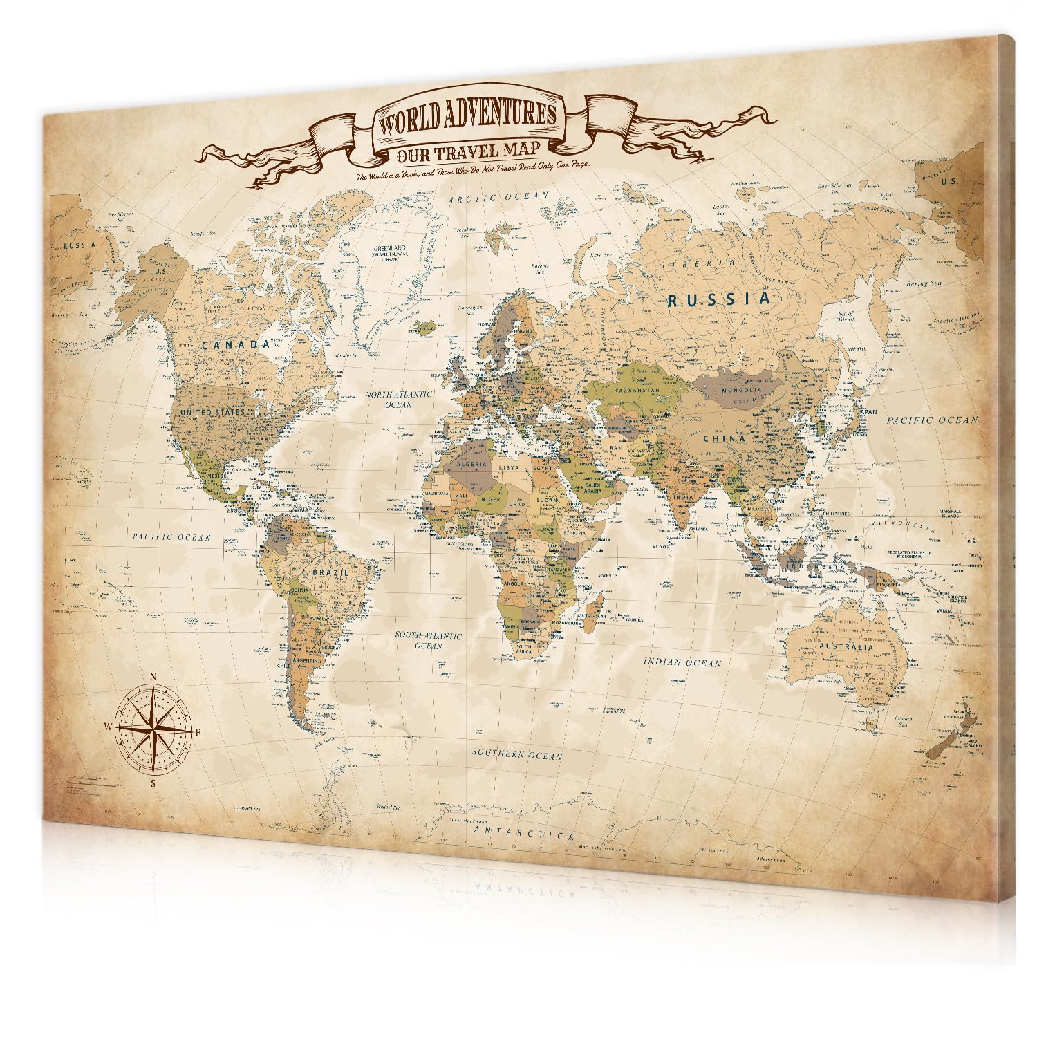 DECORARTS World Maps for Wall, Antique World Map Canvas, 40x30''