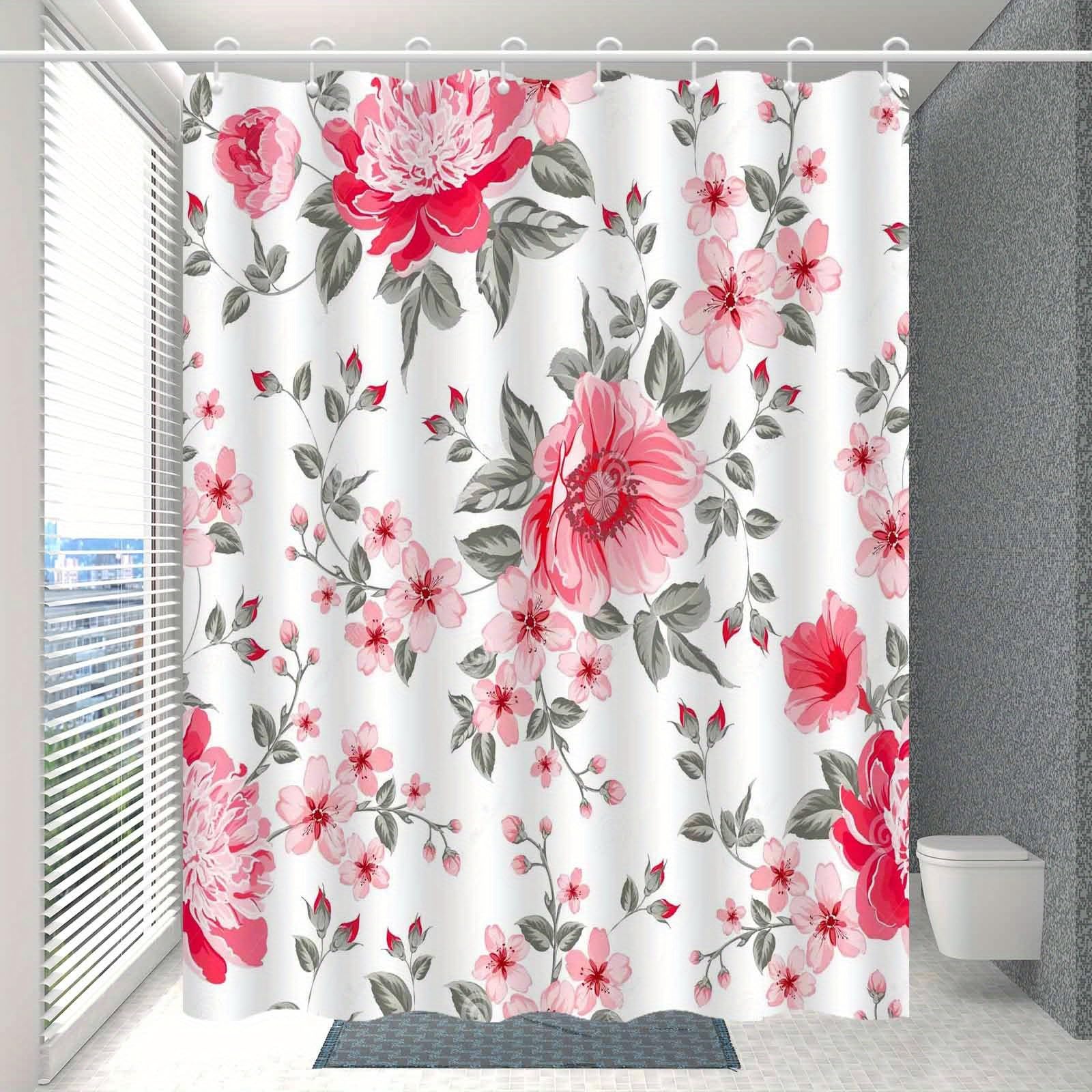 Rideau de douche nordique floral rose 123x220 cm lavable pour baignoire élégante
