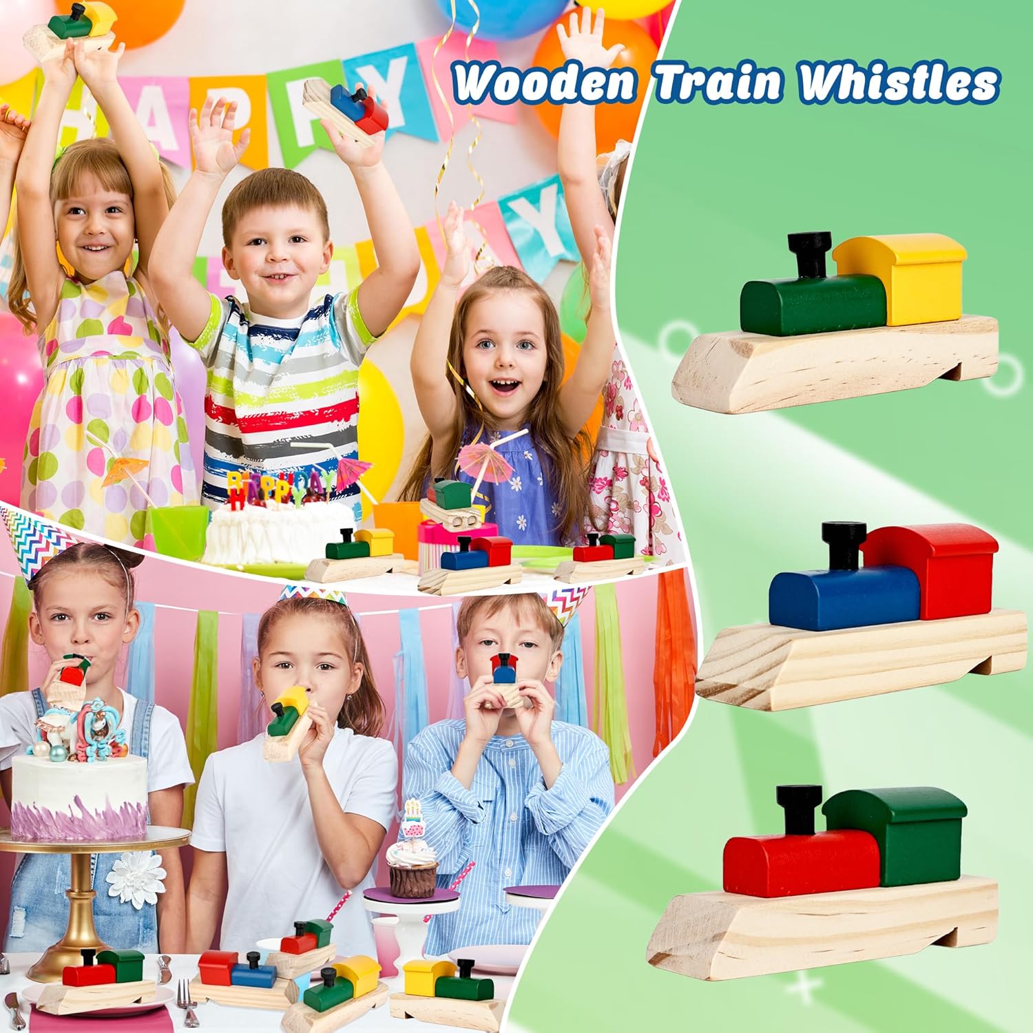 15 Pcs Wooden Train Whistles Wood Conductor Whistle Noise Maker Toys for Birthday Train Themed Party Favors Gift Bag Fillers Cheering Prop