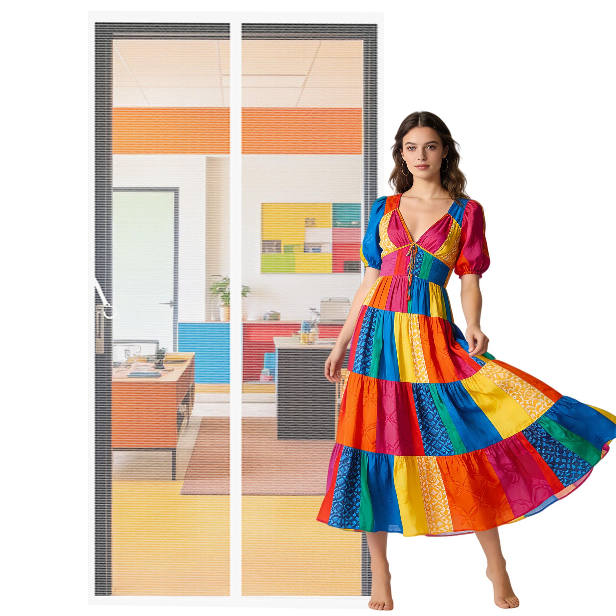 Fly Screen for Doors 124 x 262 cm Hands Free Closing Fly Insect Screen Keeps Bugs Out Suitable for Balcony, Terrace, Cellar, Bedroom and Sliding Room, White