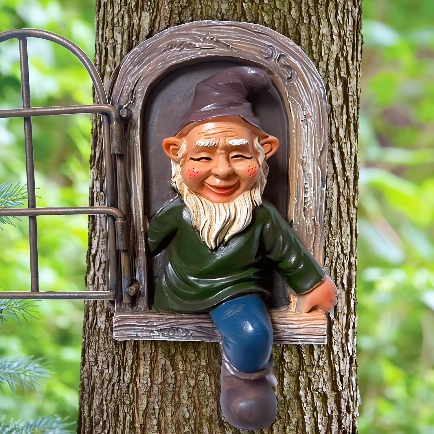 5.7-inch Elf Out The Door Tree Hugger,Funny Garden Gnome Statue, Hanging Resin Gnome Figurine,Whimsical Tree Sculpture,Garden Peeker Statue,Ideal Patio Yard Lawn Porch Decoration