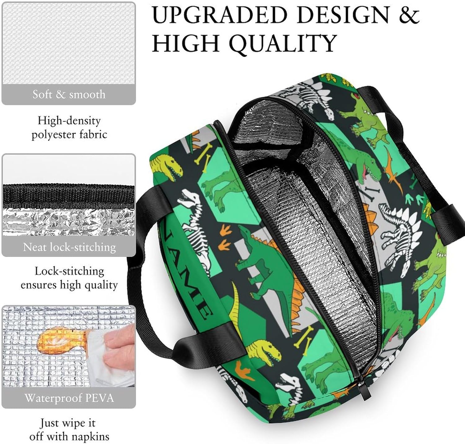 Custom Dinosaur T-rex 3 Piece Set Kids Backpack with Lunch Bag Kids Water Bottle Personalized Name School Bag for Girls Boys Customized Bookbag Back to School