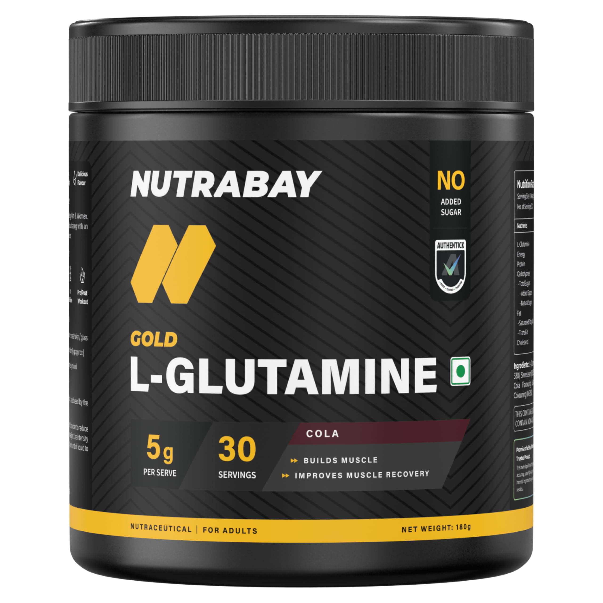 Nutrabay Gold L-Glutamine Supplement Powder - 180g, Cola Flavor | Post Workout Amino Acid for Muscle Growth & Recovery-image-26