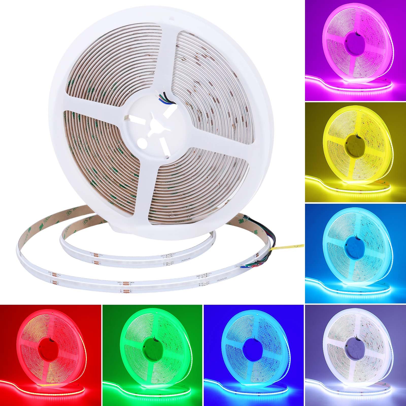GOMING Riflettore Lineare 10M 24V RGB Striscia LED COB Flessibile 576LEDs/M | 14W/M Alta Luminosità Non Impermeabile IP20 Nastri LED per Decorazione Interna(RGB Controller e Alimentatore Non Inclusi)