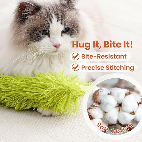 Miniatura 5 de Paquete de 3 juguetes de almohada para gatos con hierba gatera, juguetes de felpa suave para patear, juguetes interactivos para masticar gatitos,